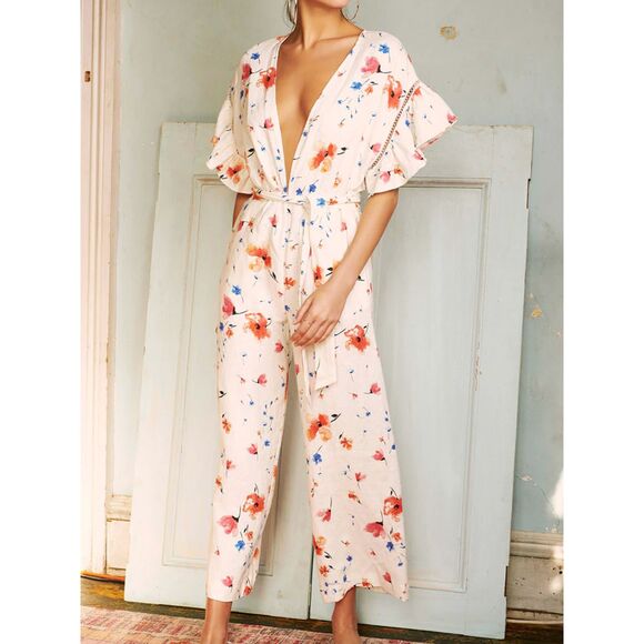 SAYLOR Mae Floral Linen Jumpsuit Sz‎ Large - Picture 1 of 5